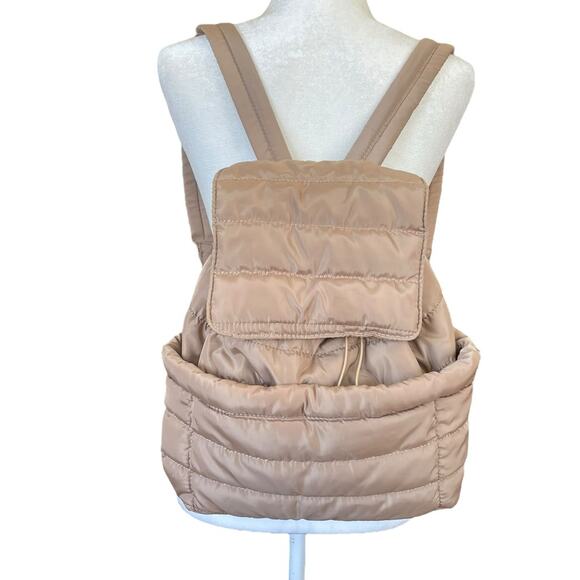 Street Level Boutique Puffer Backpack Tan Beige Medium-Sized - Picture 2 of 14